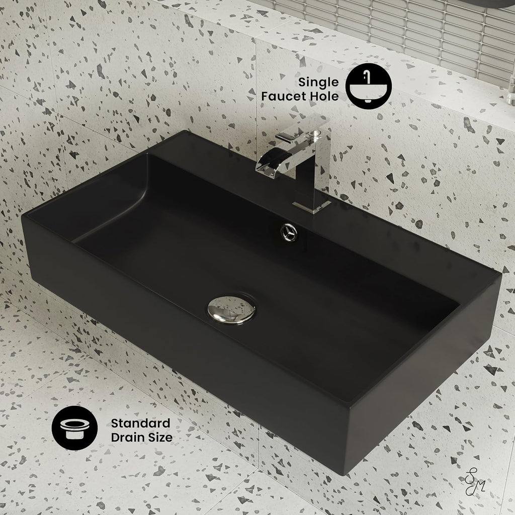 Claire 22' Rectangle Wall-Mount Bathroom Sink in Matte Black