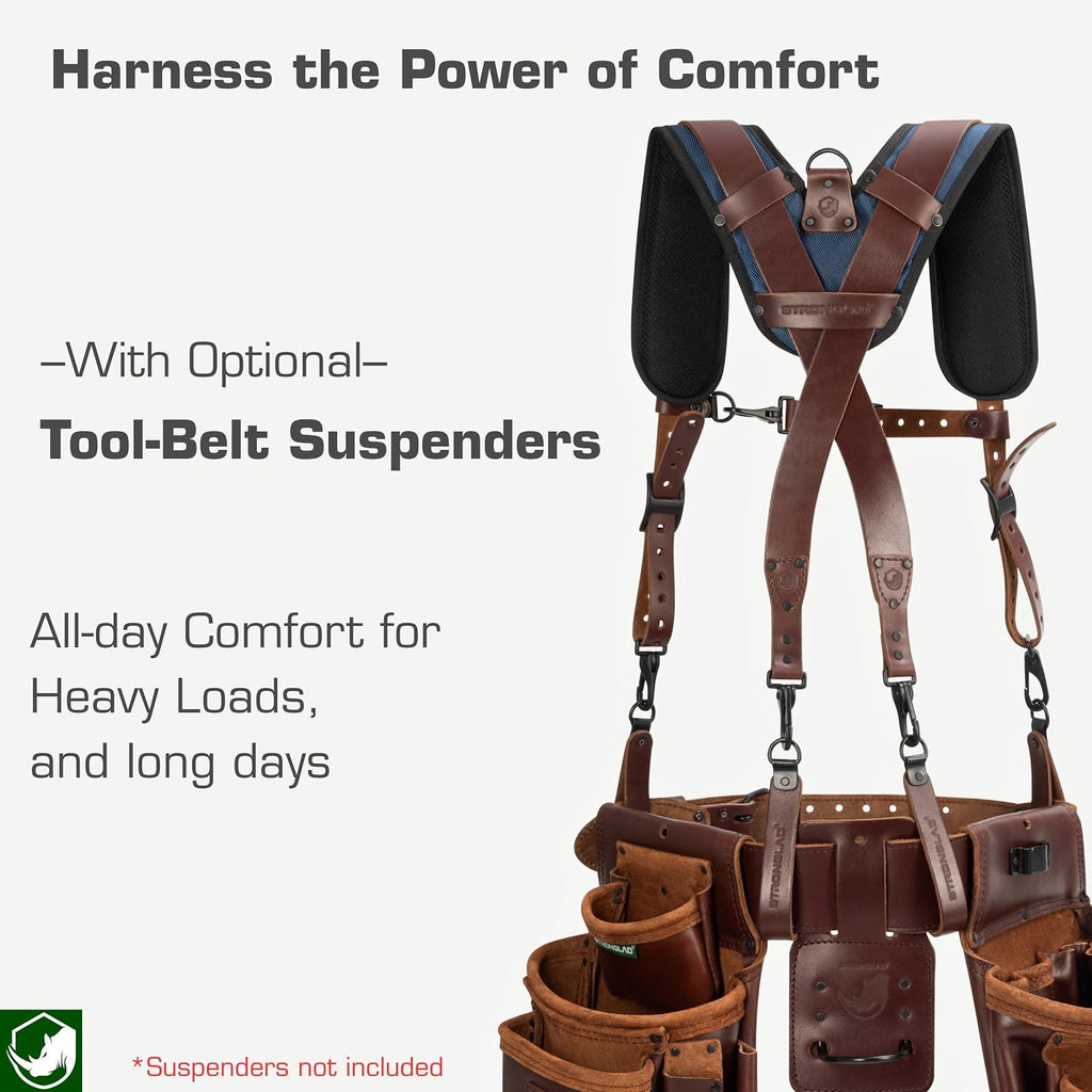 STRONGLAD Framing Tool Belt - 21-Pocket Full-Grain Oil-Tanned Leather Carpenter Tool Bags, Construction Tool Belt with Hammer Holder