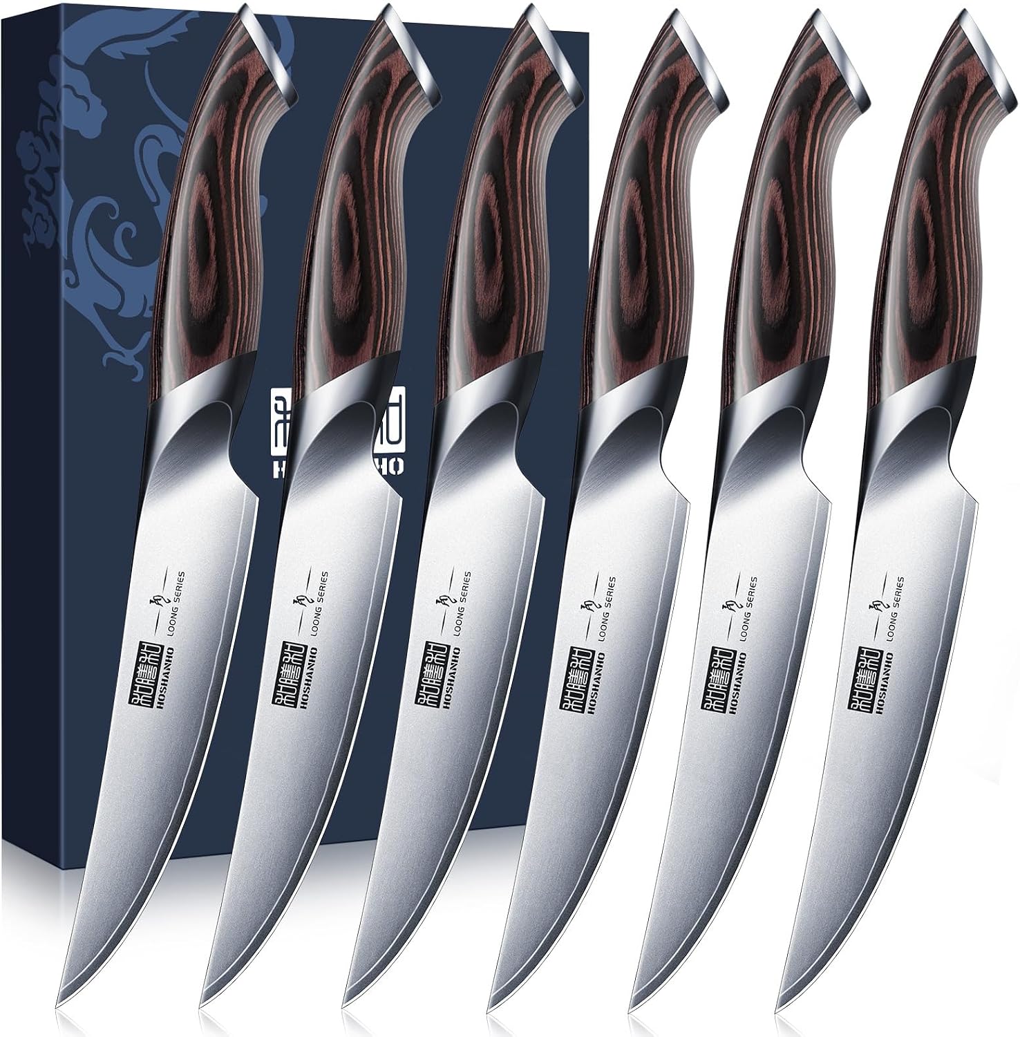 HOSHANHO Steak Knives Set of 6, Ultra Sharp 4.5 Inch Professional Non Serrated Steak Knife Set, Japanese High Carbon Steel Kitchen Steak Knives with Ergonomic Handle