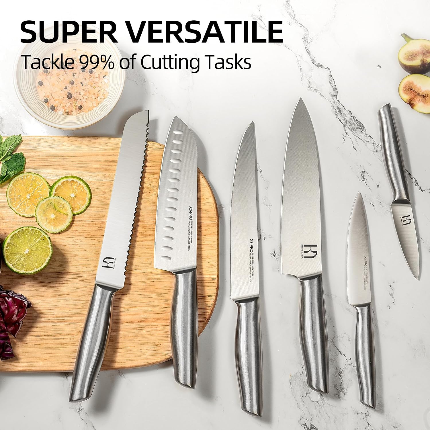 KnifeSaga Kitchen Knife Set with Block 17 Pcs, Knife Block Set, Japanese High Carbon Stainless Steel Knives Set for Kitchen with Sharpener, Razor Sharp Premium Block Knife Sets