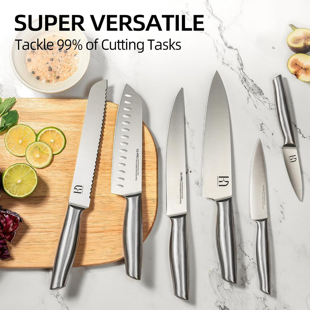 KnifeSaga Knife Set, Premium Knife Block Set for Kitchen 14 Pcs UltraSharp Japanese High Carbon Stainless Steel with Block and Built-in Sharpener, Kitchen Knives Set with Non-serrated Steak Knives