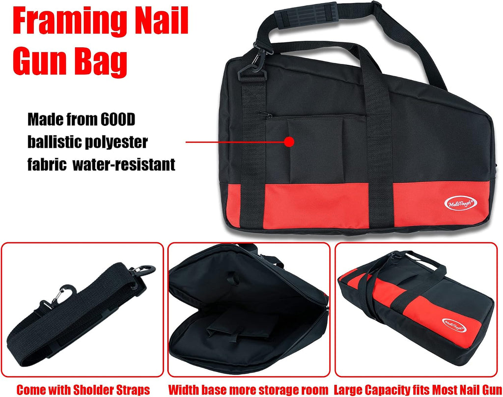 MELOTOUGH Heavy Duty Framing Nail Gun Tool Bag with Extra Storage Pockets Shoulder Strap, Rolling Tool Bag with Wheels with Concealed Telescoping Handle for Electrician,Construction,HVAC,Technician