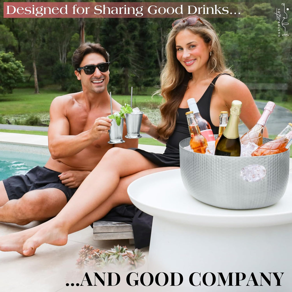 Gusto Nostro Large Beverage Tub for Parties - Metal Tub for Wine Bottles,Champagne,Beers - High Capacity Ice Bucket for Drinks - Extra Large Ice Buckets for Parties (22 qt) Outdoor Party Drink Bucket