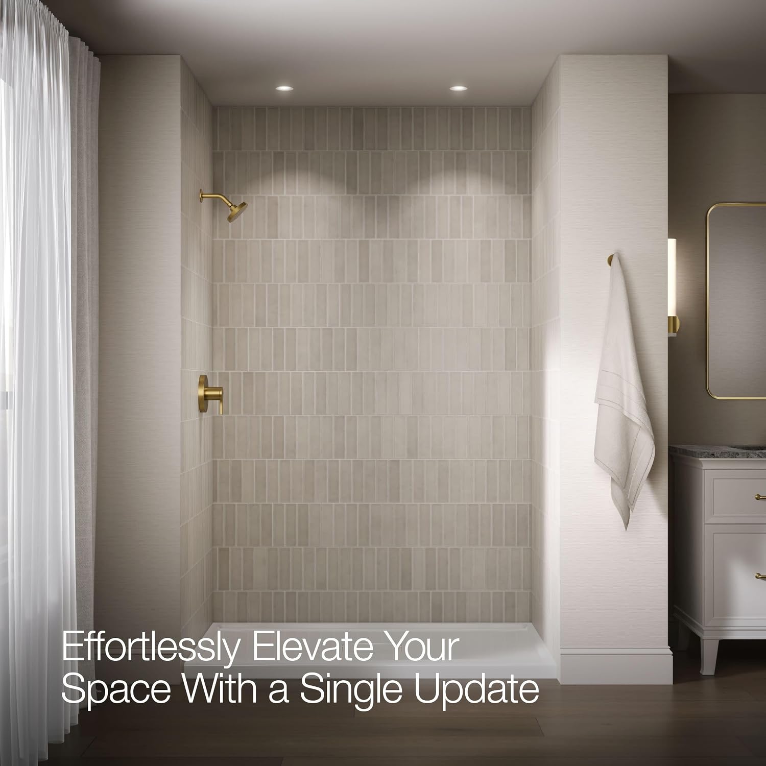 KOHLER TS35321-4G-2MB, Elate Rite-Temp Shower Trim with Single Function 1.75 GPM Showerhead, Vibrant Brushed Moderne Brass, Efficient Water Flow, Luxurious Shower Experience