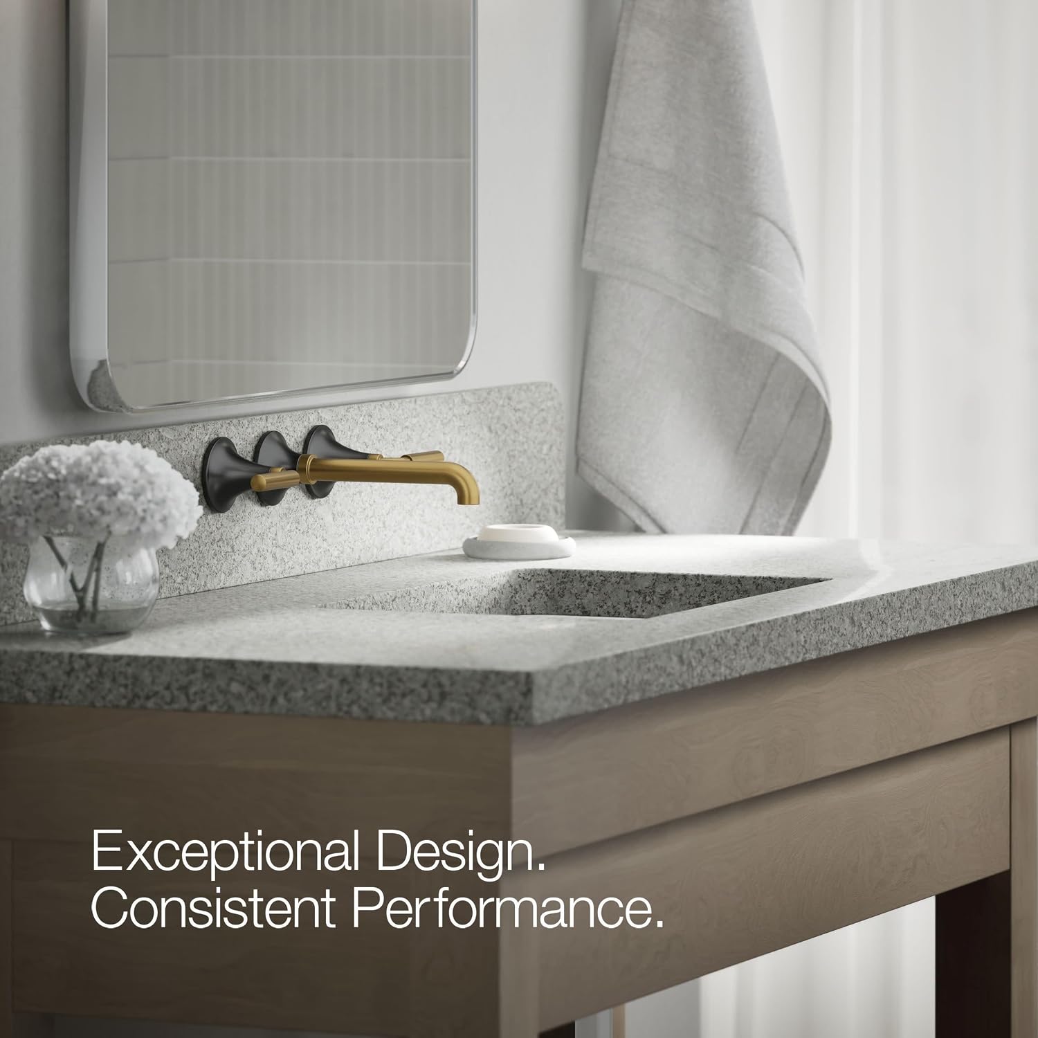 Kohler T26439-4-BMB Tone Wall-Mount Bathroom Sink Faucet Set, Bathroom Faucet with Two Lever Handles, Matte Black with Moderne Brass