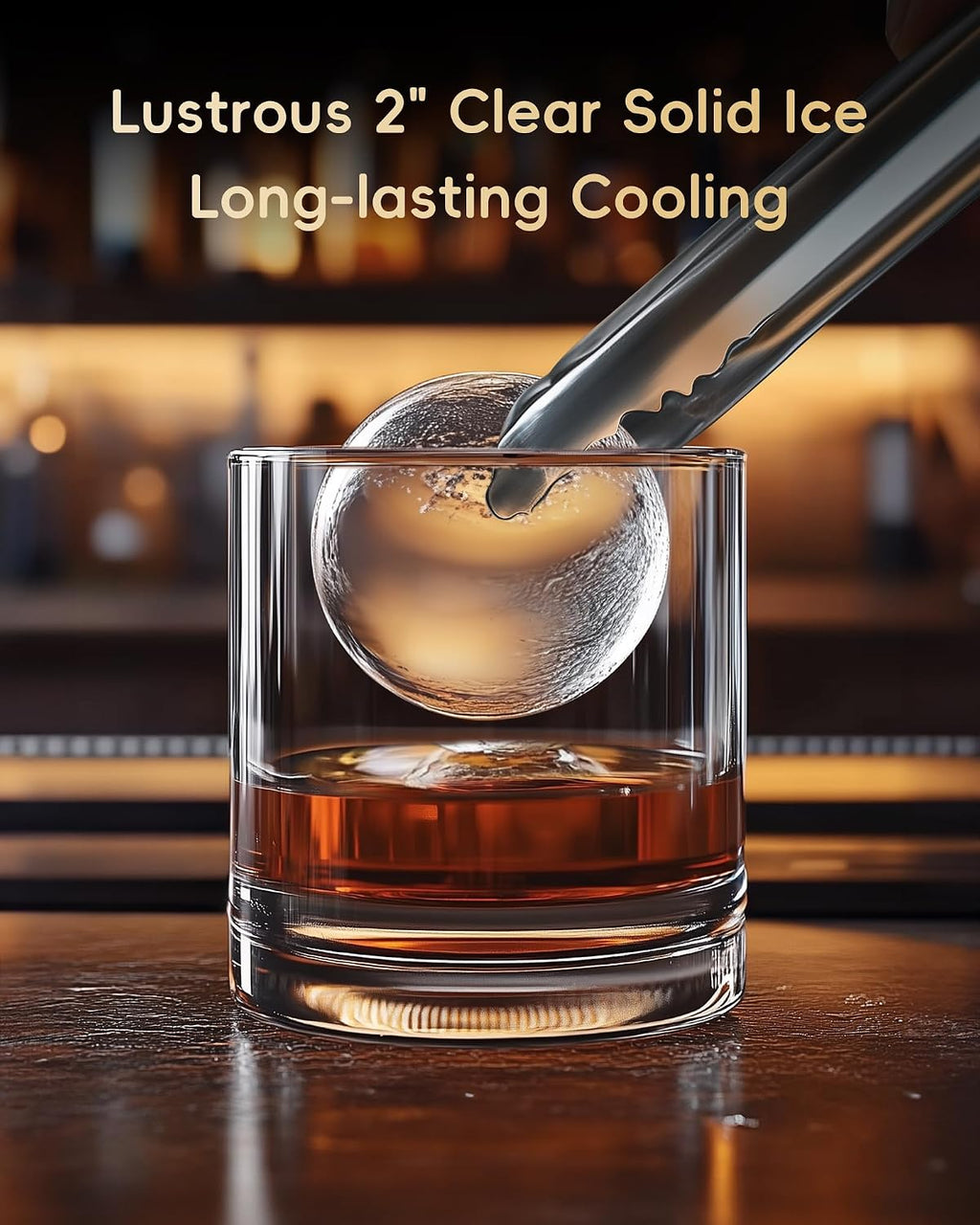 ecozy 2' Clear Ice Ball Maker Countertop with CrystalFlux Technology, 4 pcs in 40 Mins, 144 pcs/Day, Sphere Ice Maker with Automatic Water Supply, Self-Cleaning, Enhanced Insulation for Whiskey Bar