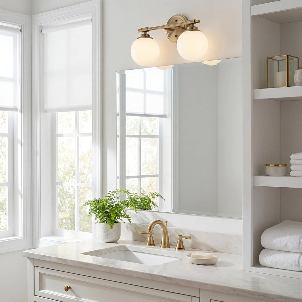 Kichler Benno 2-Light Bathroom Vanity Light Fixture, Modern Wall Mount Light with Opal Glass in Champagne Bronze for Bathroom or Powder Room (9.75' x 14.75'), 55171CPZ