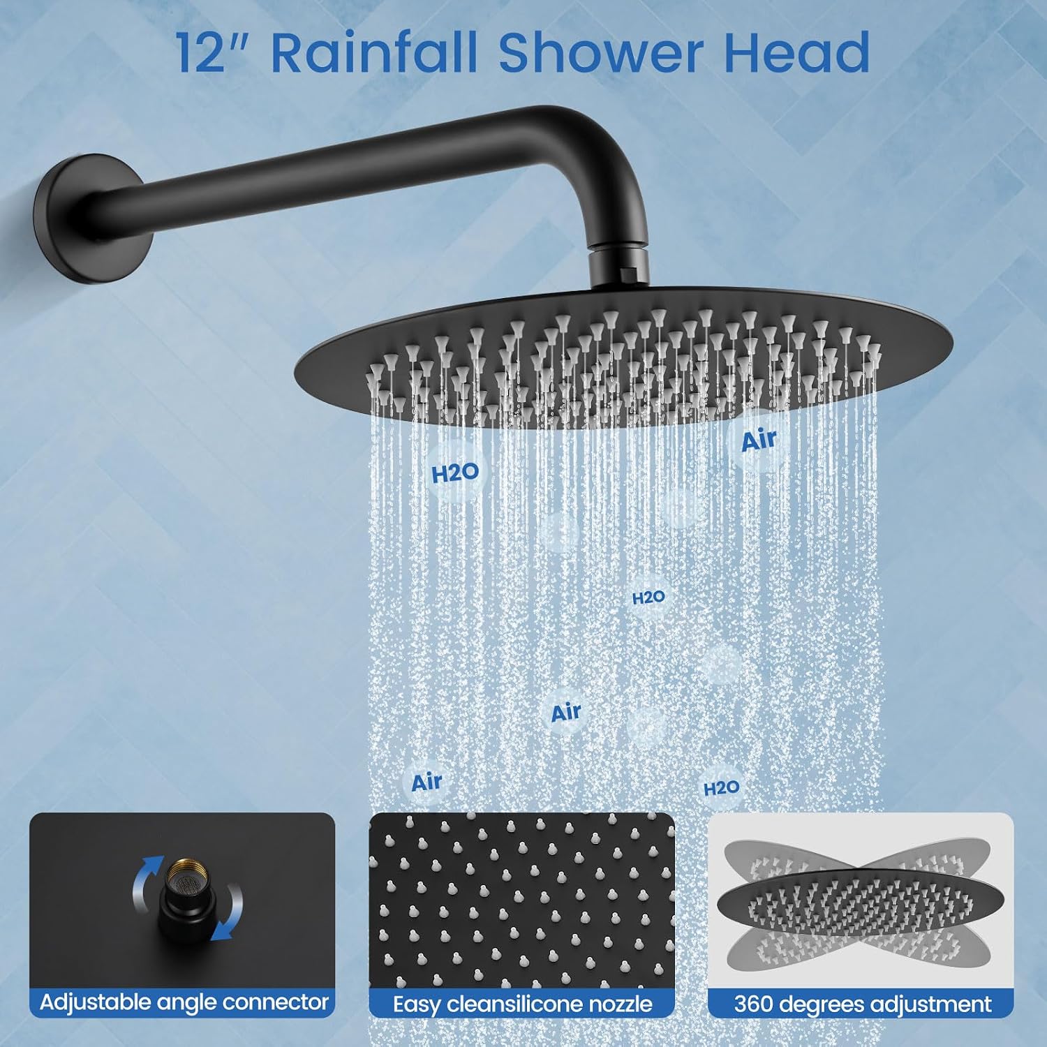 Airuida Shower Faucet Set, Bathtub Faucet Set with 12 Inch Rain Shower Head and Valve,2 Functions Tub Shower Faucet Set for Bathroom-Matte Black