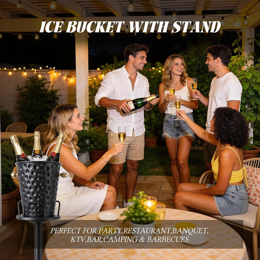 Champagne Bucket with Stand,Ice Bucket kits with Stand (Texture Black, 2 packs)