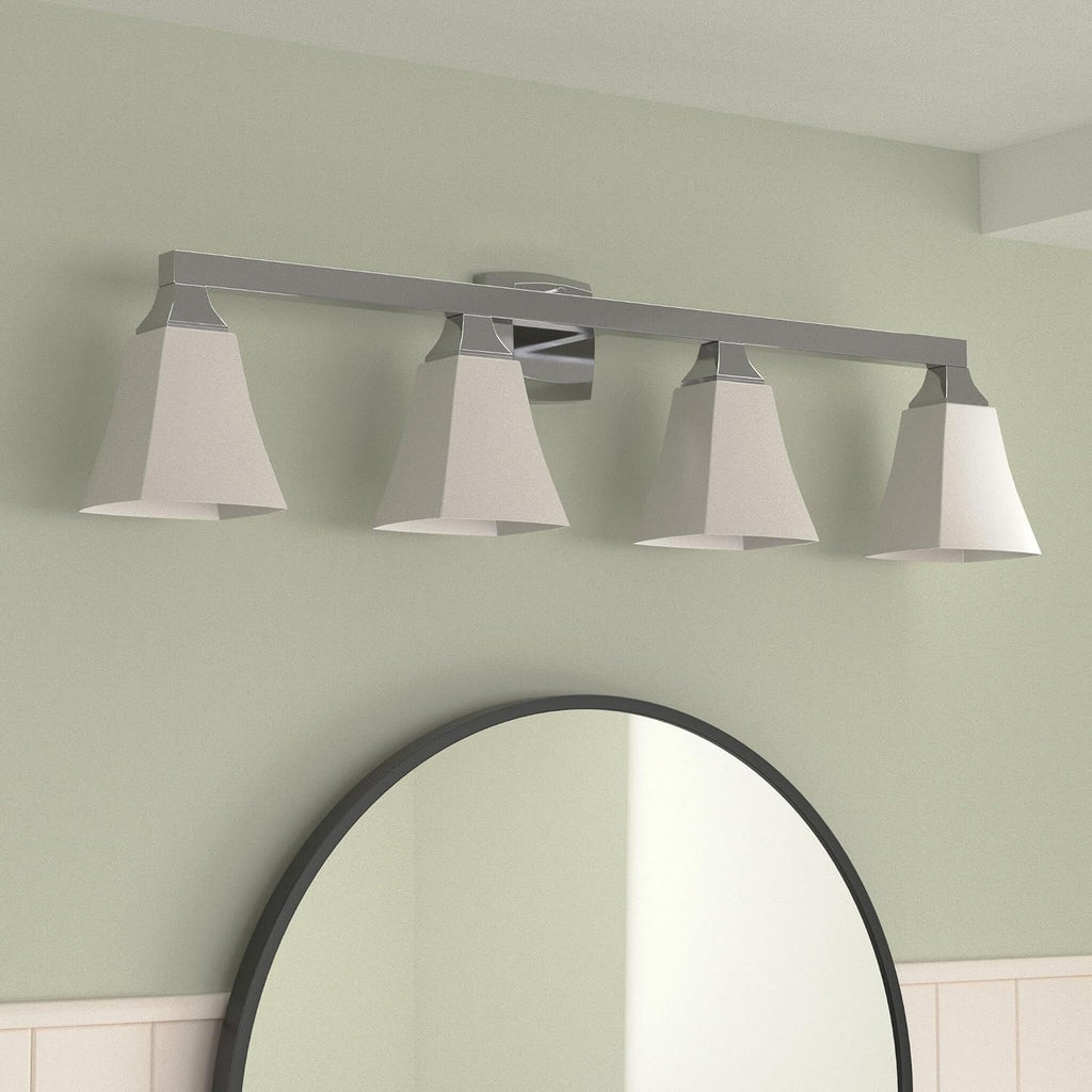 Moen YB5164CH Voss 4-Light Dual-Mount Bath Bathroom Vanity Fixture with Frosted Glass, Chrome