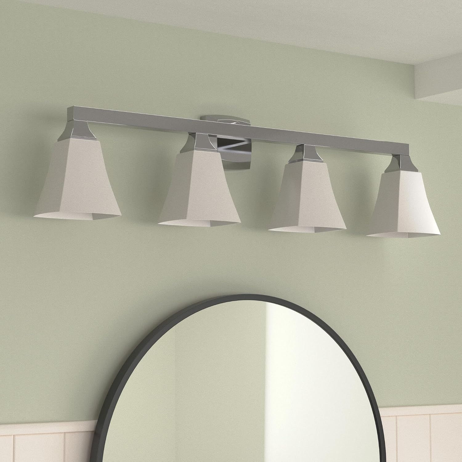 Moen YB5164CH Voss 4-Light Dual-Mount Bath Bathroom Vanity Fixture with Frosted Glass, Chrome