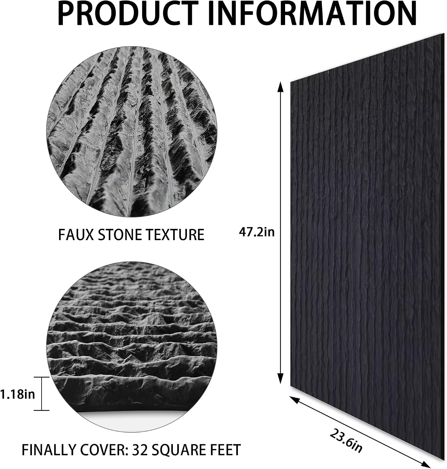 KASARO 3D Faux Stone Wall Panels, 3 PCS PU Wainscoting Panel for Interior Wall Decor, Flowstone Wall Covering Panels Accent for Home, Office, 47.2 × 23.6 inch, Black