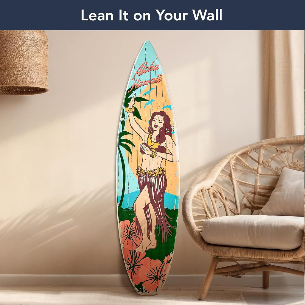 American Art Decor Aloha Hawaii Surfboard Plaque Wall Sign - 60'x15'