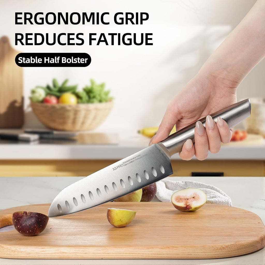 KnifeSaga Knife Set, Premium Knife Block Set for Kitchen 14 Pcs UltraSharp Japanese High Carbon Stainless Steel with Block and Built-in Sharpener, Kitchen Knives Set with Non-serrated Steak Knives