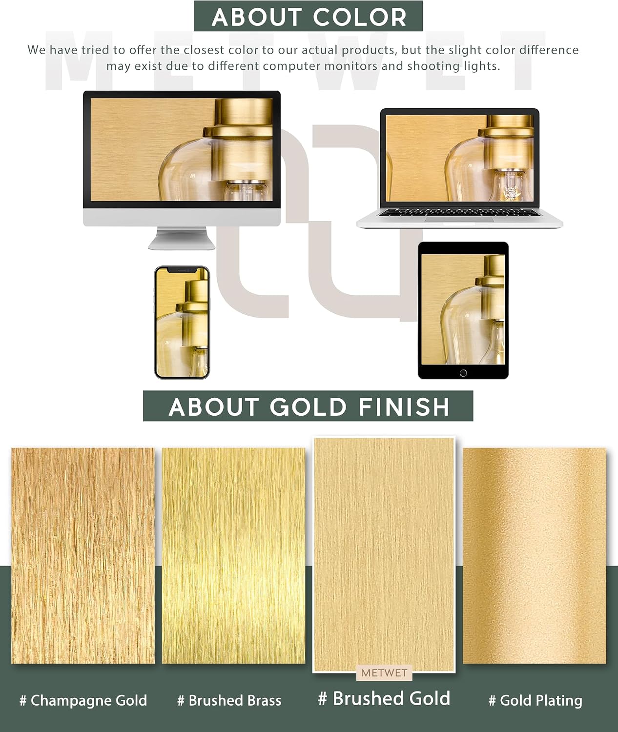 Bathroom Light Fixtures, 4-Light Modern Vanity Light with Clear Glass Wine Glass-Shaped Shade, Vanity Lighting Fixtures Over Mirror, Brushed Gold, VL155-BG-4
