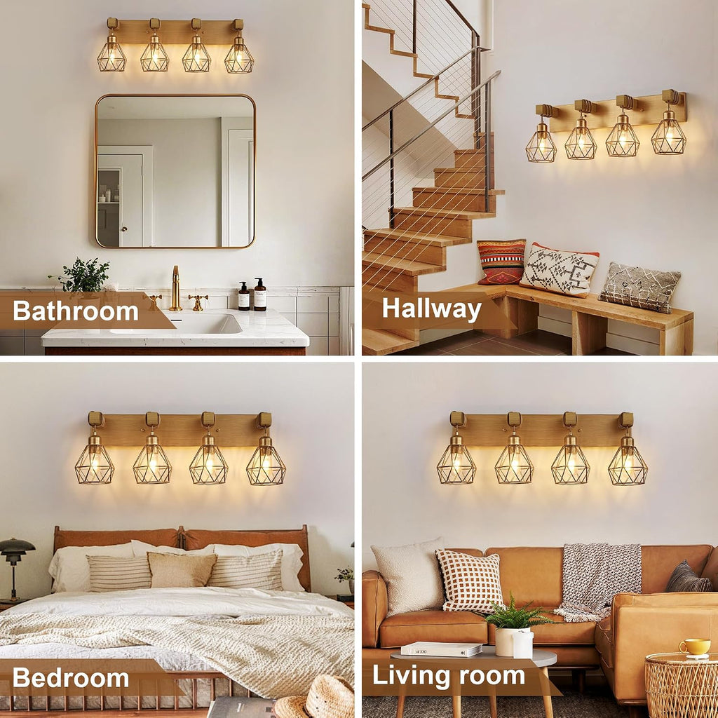 VbiTmn Farmhouse Bathroom Light Fixtures, 5-Light Gold Bathroom Vanity Light, Rustic Matte Antique Brass Finish with Metal Lampshade, Wall Sconces for Bedroom, Living Room, Hallway