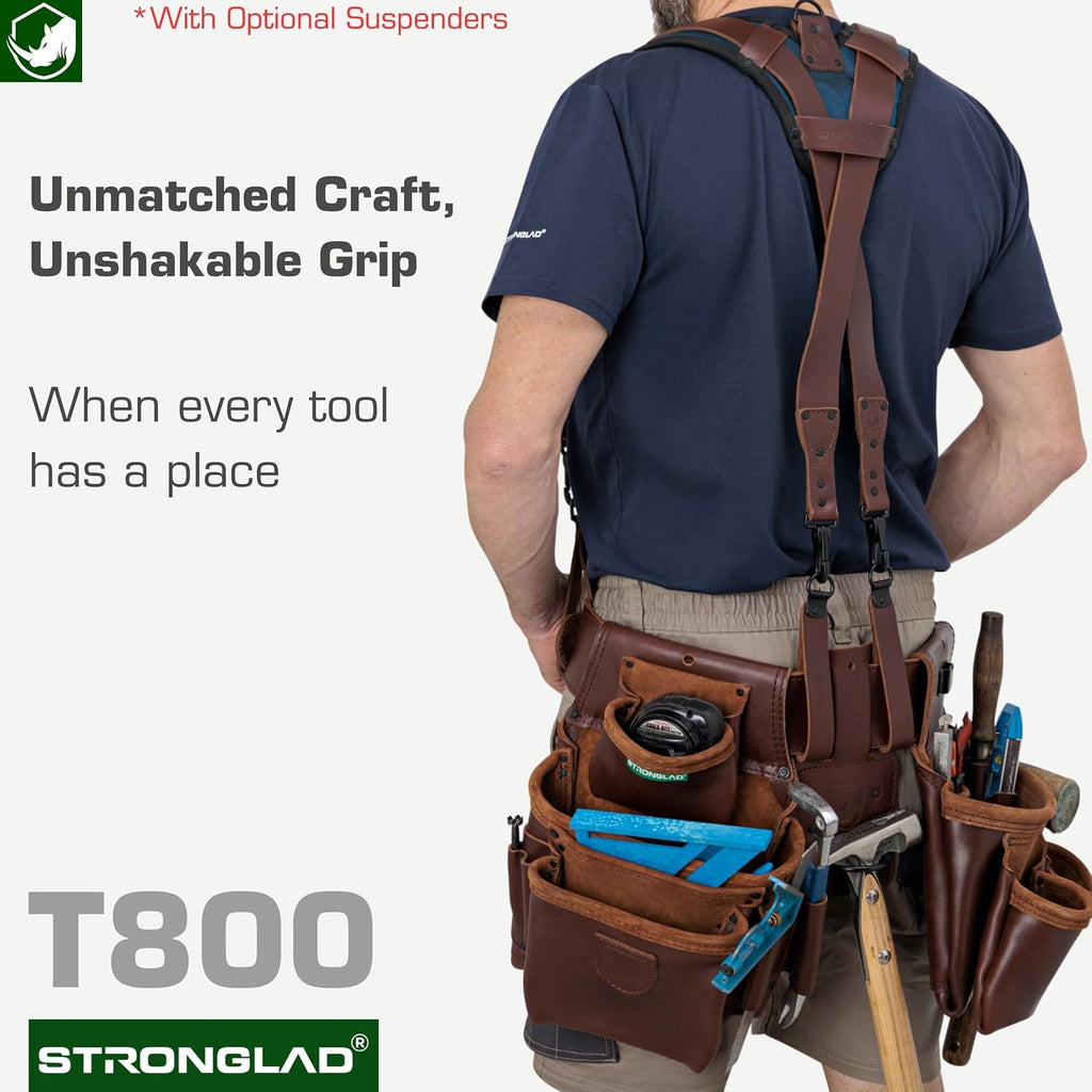 STRONGLAD Framing Tool Belt - 21-Pocket Full-Grain Oil-Tanned Leather Carpenter Tool Bags, Construction Tool Belt with Hammer Holder
