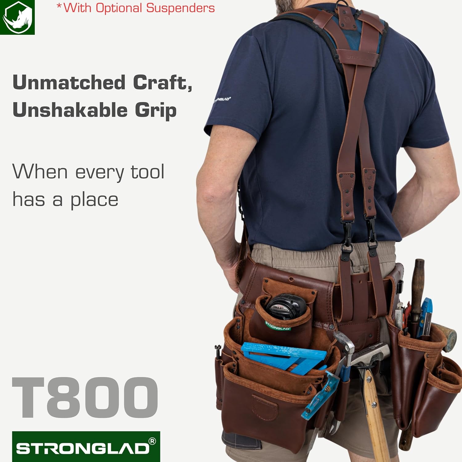 STRONGLAD Framing Tool Belt - 21-Pocket Full-Grain Oil-Tanned Leather Carpenter Tool Bags, Construction Tool Belt with Hammer Holder