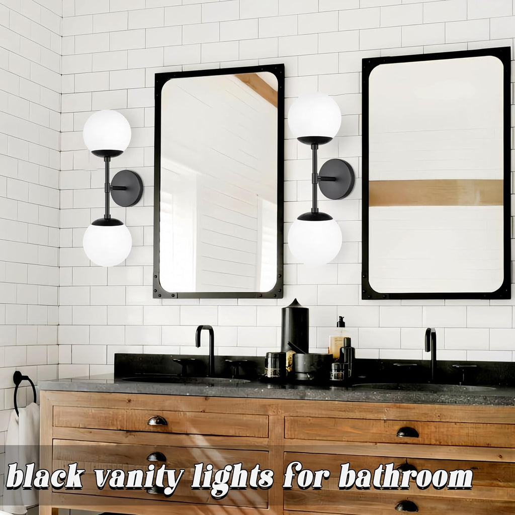 KoKo&Yukina 2 Pack Matte Black Interior Vanity Light Fixtures Mid Century Modern Bathroom Vanity Light Globe Sconce Vanity Lights with Clear Glass for Bathroom (Bulb Incl.)