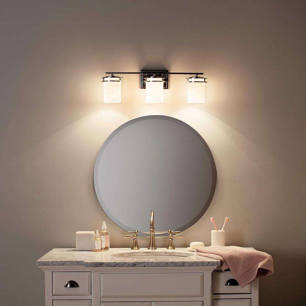 Kichler Hendrik 24' 3 Light Vanity Light with Satin Etched Cased Opal Glass Chrome