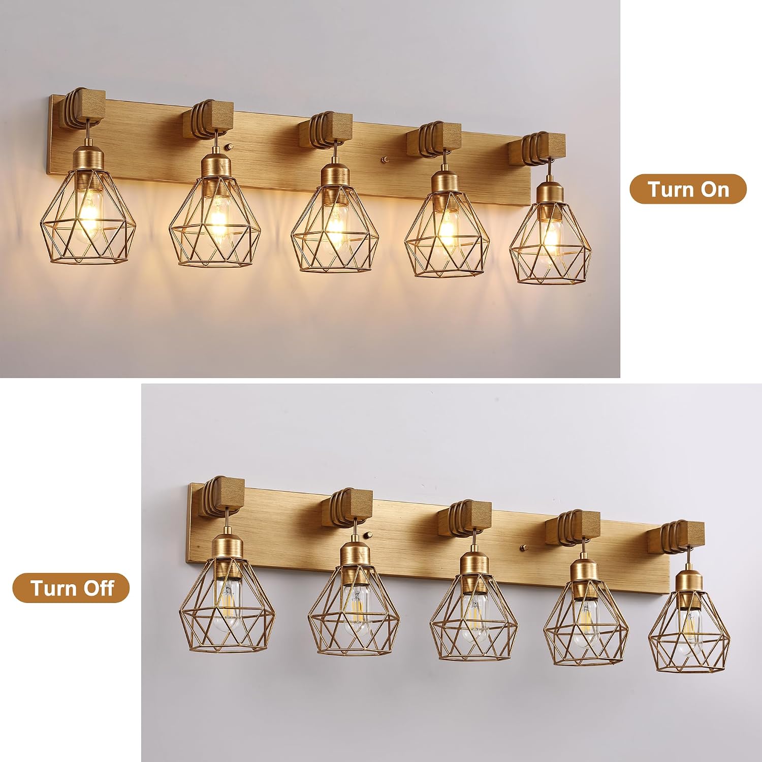 maesta Bathroom Gold Vanity Light Fixtures, 5-Light Gold Bathroom Light Fixtures Over Mirror, Sconces Wall Lighting with Elegant Metal Lampshade for Living Room, Bedroom, Hallway