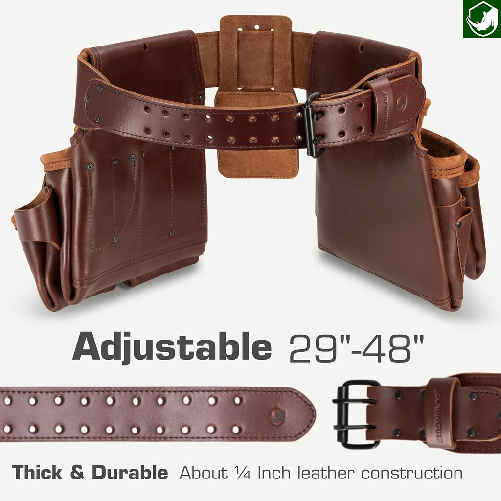 STRONGLAD Framing Tool Belt - 21-Pocket Full-Grain Oil-Tanned Leather Carpenter Tool Bags, Construction Tool Belt with Hammer Holder