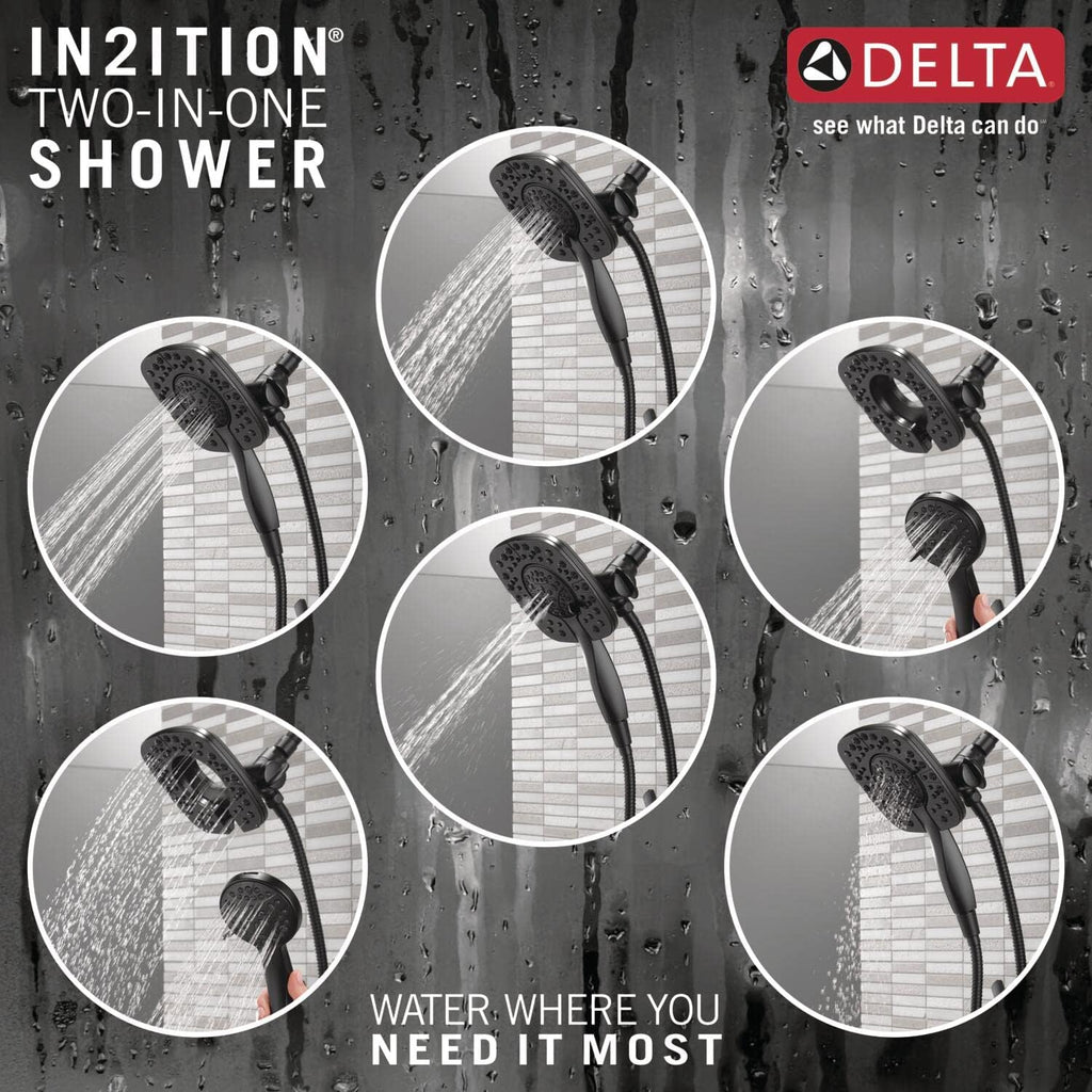 DELTA Faucet Ashlyn 17 Series Dual-Handle Shower Trim Kit with In2ition 2-in-1 Head with Handheld Spray, Matte Black Fixture, T17264-BL-I (Valve Not Included)