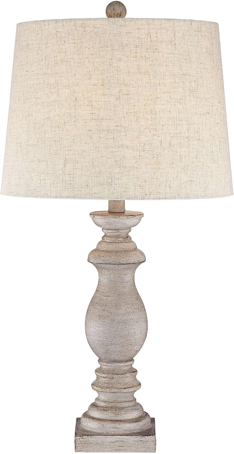 Regency Hill Patsy 26 1/2' Tall Candlestick Traditional Natural Cottage Core Table Lamps Set of 2 with Smart Sockets White-Washed Wood Finish Living Room Bedroom Bedside Nightstand House Office
