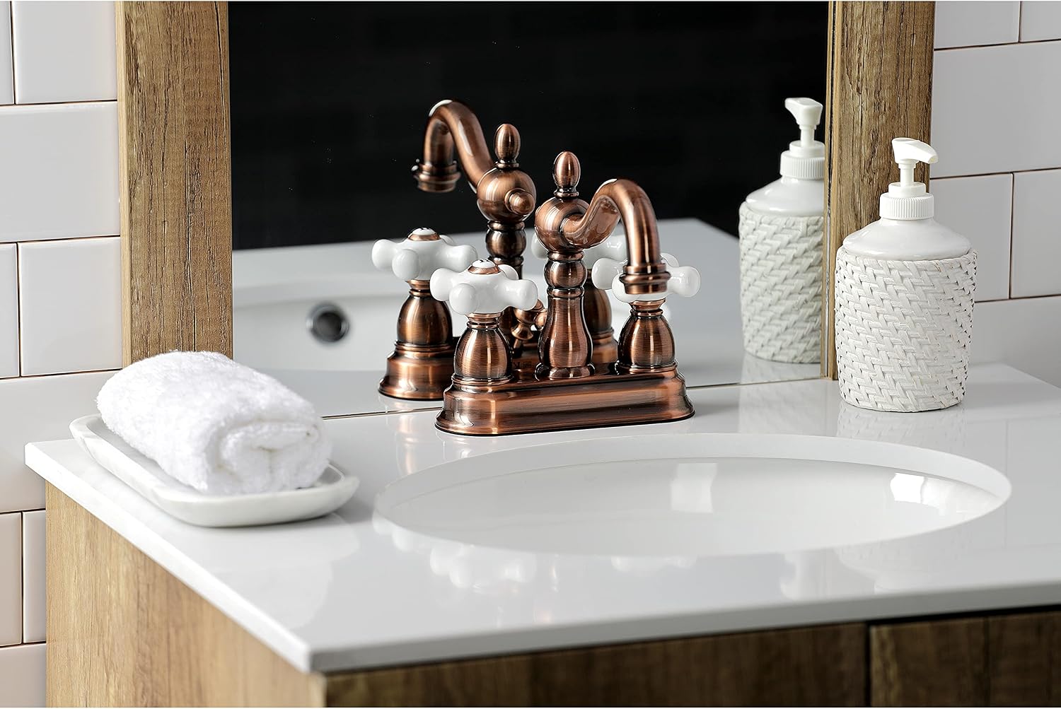 Kingston Brass KB160PXAC Heritage 4' Centerset Bathroom Faucet, Antique Copper,6.19 x 4.69 x 6.19