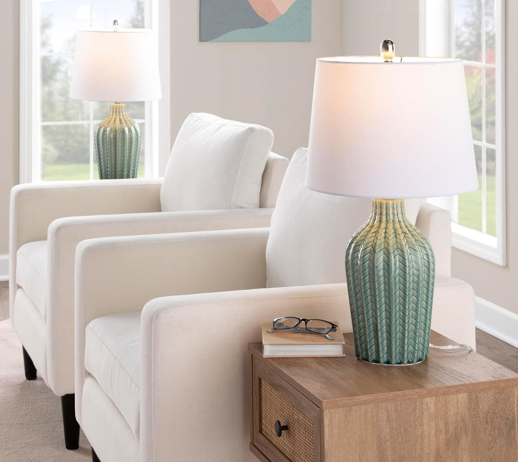 LumiSource Rockwell 23' Ceramic Table Lamps Set of 2, Desk Lamp, Bedside Lamps for Night Stands, Nightstand Lamp, Small Lamp, Small Table Lamps for Living Room Set of 2, White Table Lamp