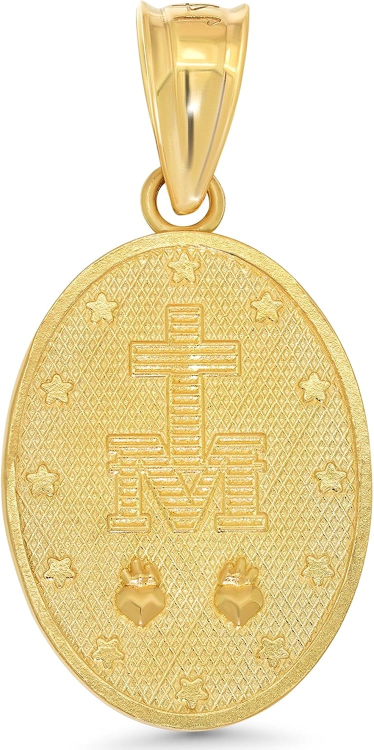 Jewelry America 14k Solid Yellow Gold Classic Virgin Mary Miraculous Medallion Pendant