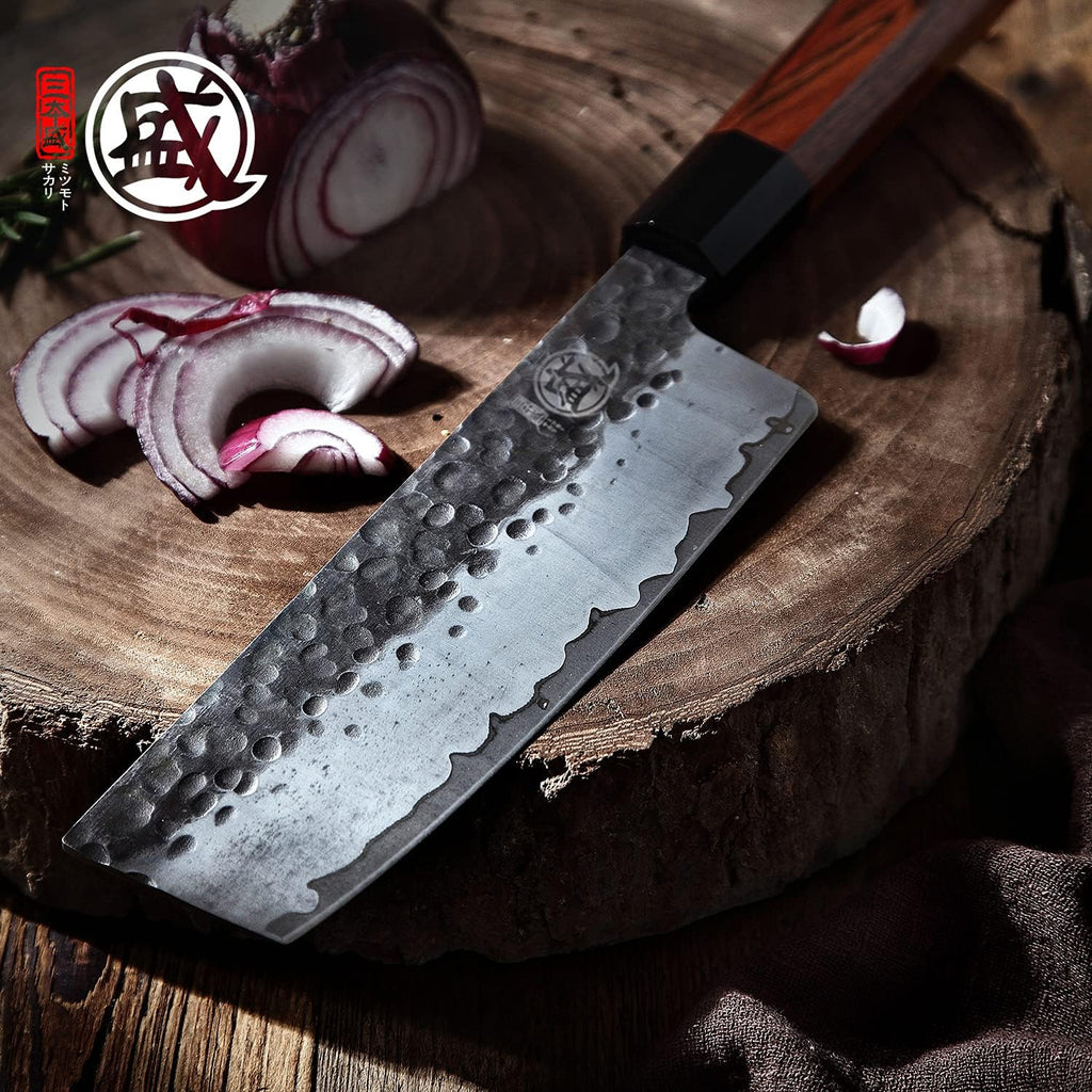 MITSUMOTO SAKARI 4-Piece Japanese Chef Knife Set, 9Cr18MoV Steel | Gyuto, Santoku, Nakiri and paring knives, 3-layer 9Cr18MoV steel, rosewood handles, sandalwood box
