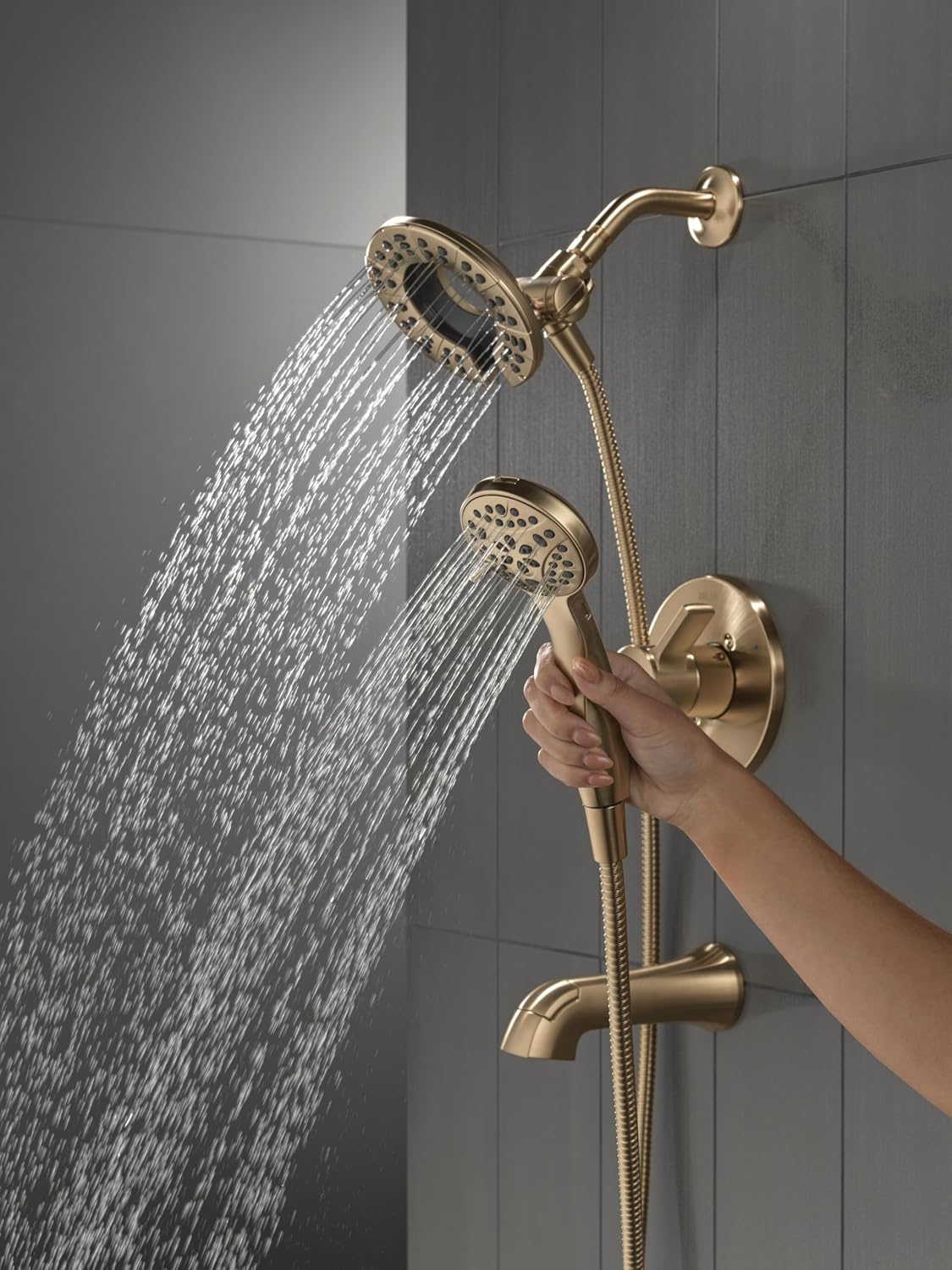 Delta Albion Bathtub Shower Faucet Set in Gold 1.75 GPM, T144855-CZ-I