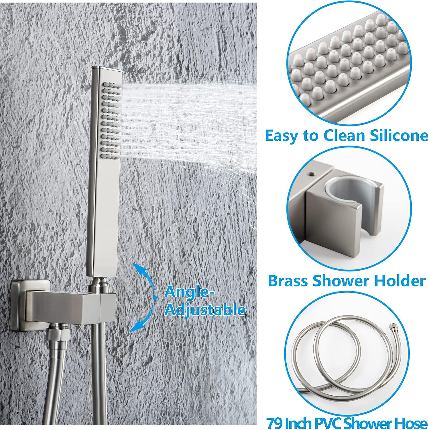 SKOWLL Shower System with 6 Body Jets, Wall Mounted 12 Inch LED Shower Head with Handheld, 3 Color Changing Shower Head High Pressure Shower Faucets Sets Complete, Brushed Nickel