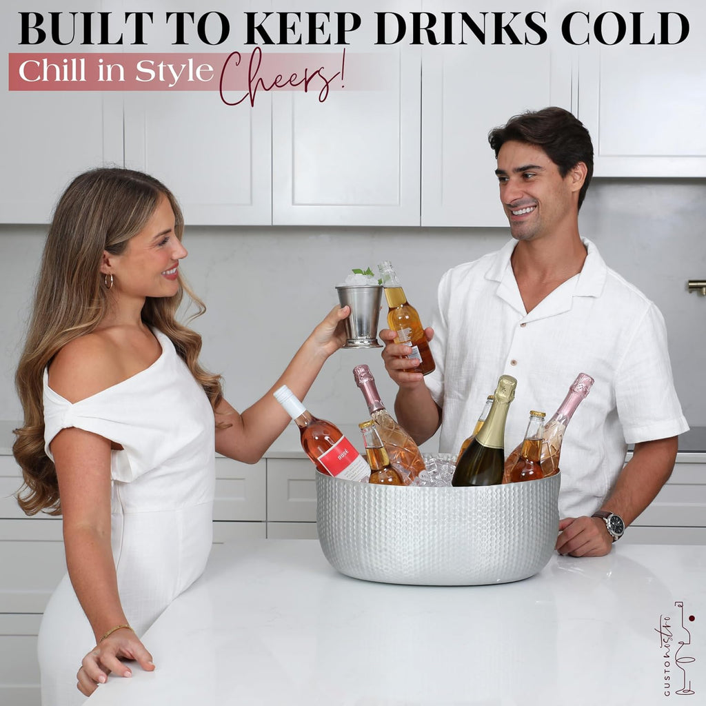 Gusto Nostro Large Beverage Tub for Parties - Metal Tub for Wine Bottles,Champagne,Beers - High Capacity Ice Bucket for Drinks - Extra Large Ice Buckets for Parties (22 qt) Outdoor Party Drink Bucket
