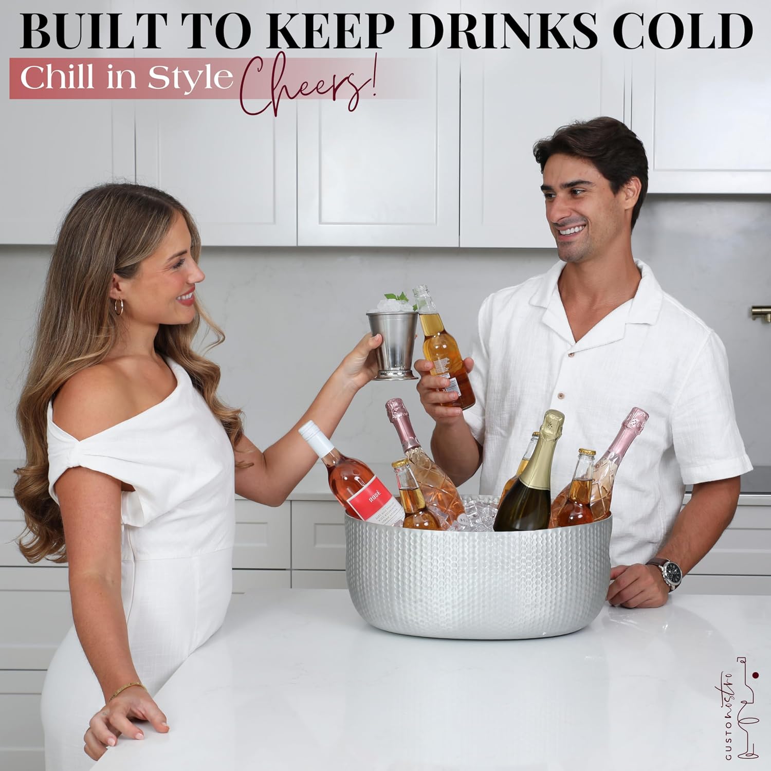 Gusto Nostro Large Beverage Tub for Parties - Metal Tub for Wine Bottles,Champagne,Beers - High Capacity Ice Bucket for Drinks - Extra Large Ice Buckets for Parties (22 qt) Outdoor Party Drink Bucket