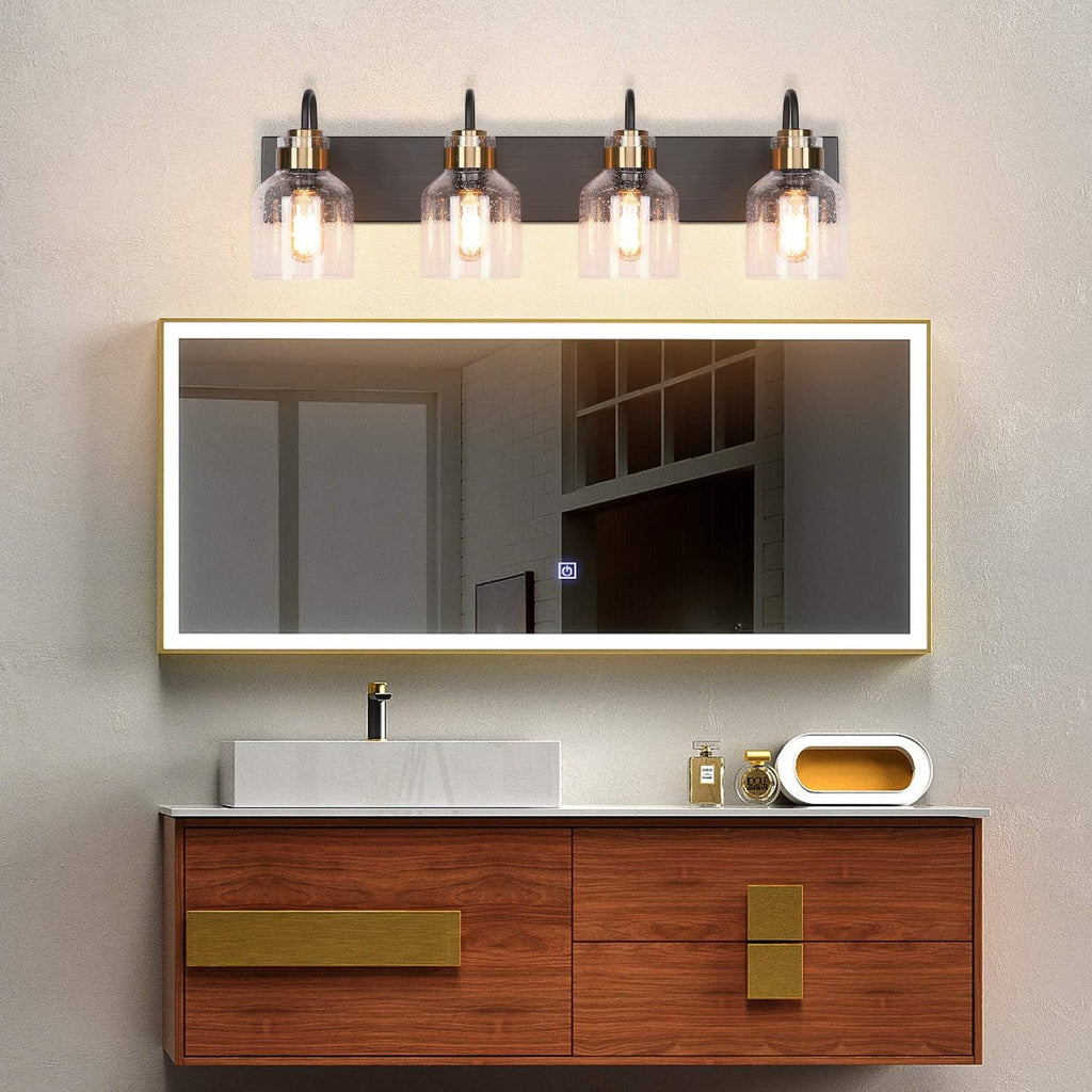 PRESDE Vintage Bathroom Vanity Fixtures Over Mirror Bronze Brushed Black 4-Light vantiy Lighting for Bathroom