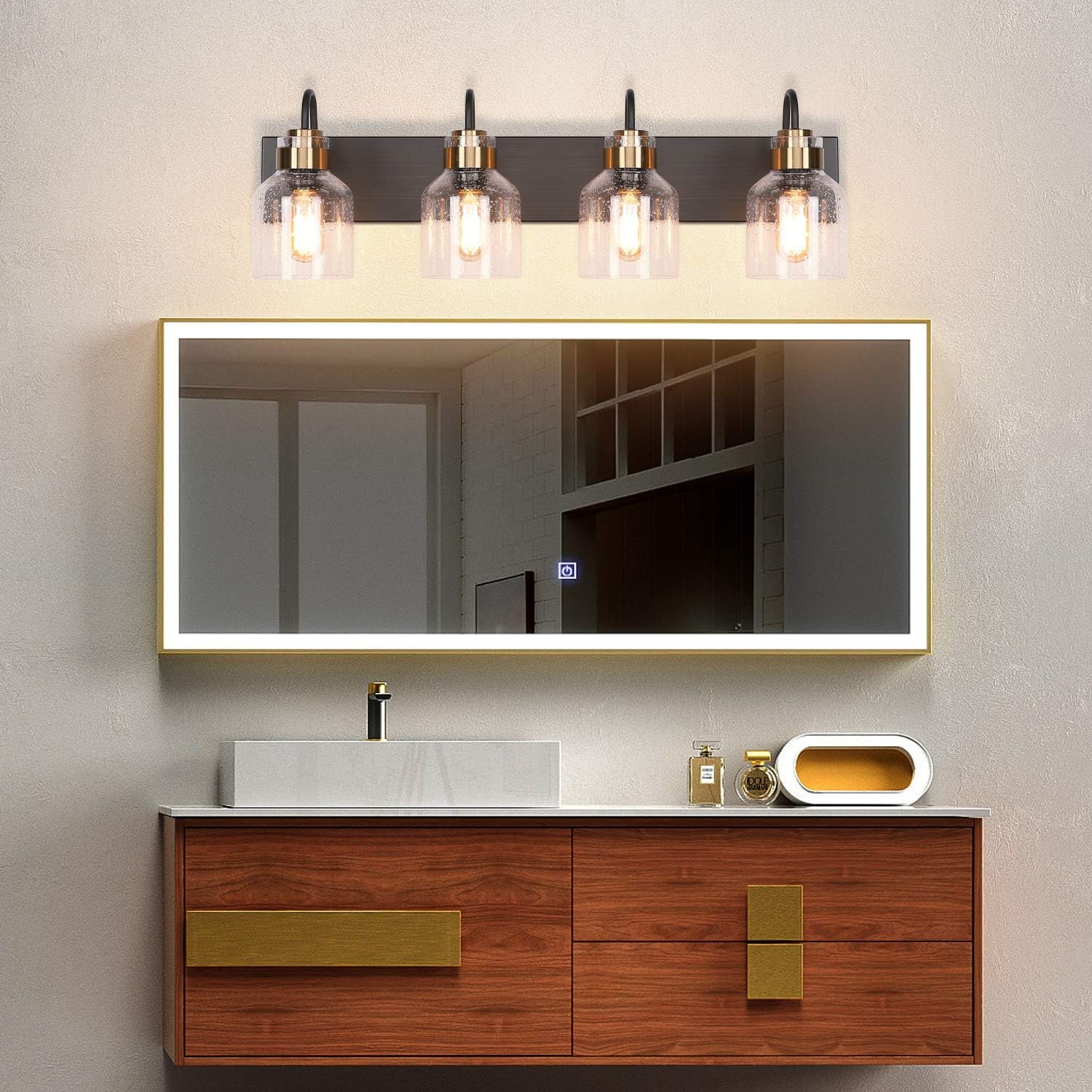 PRESDE Vintage Bathroom Vanity Fixtures Over Mirror Bronze Brushed Black 4-Light vantiy Lighting for Bathroom