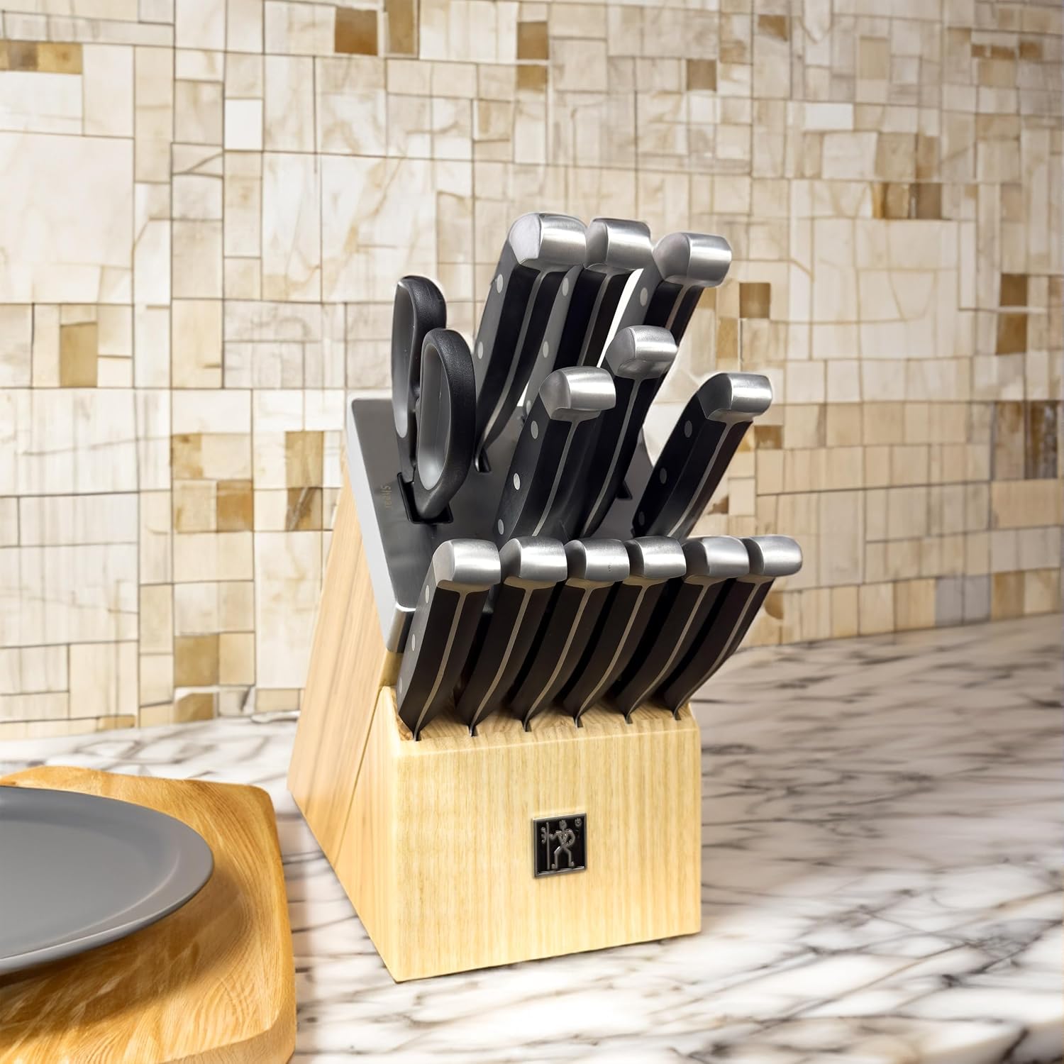 Henckels International Statement 14-pc Self-Sharpening Knife Block Set, 6 Steak Knives, Paring, Santoku, Bread, Chef's Knife, & More, Natural Block Color