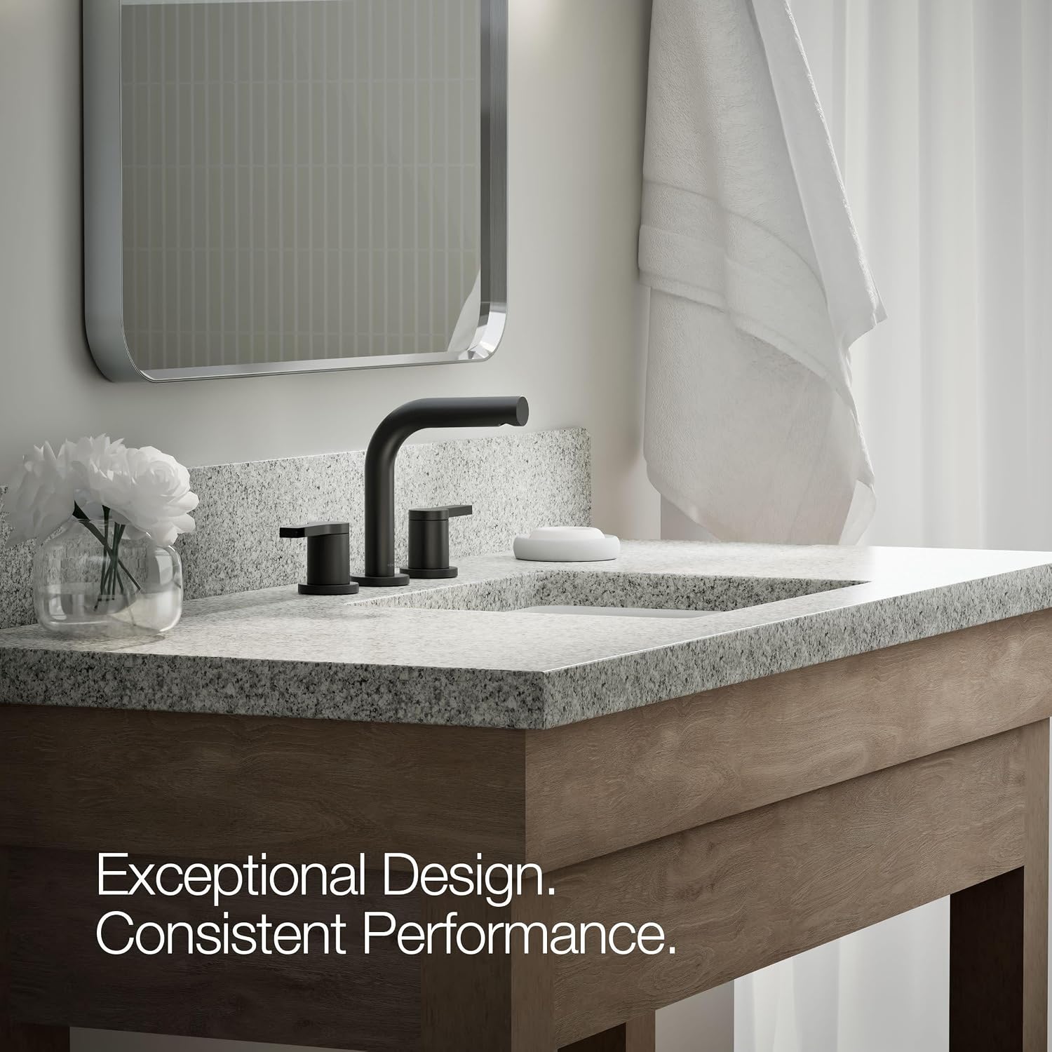 KOHLER K-33592-4K-BL Elate® Widespread Bathroom Sink Faucet, Durable Brass Bathroom Faucets, Sleek Finish, 1.0 GPM, Matte Black