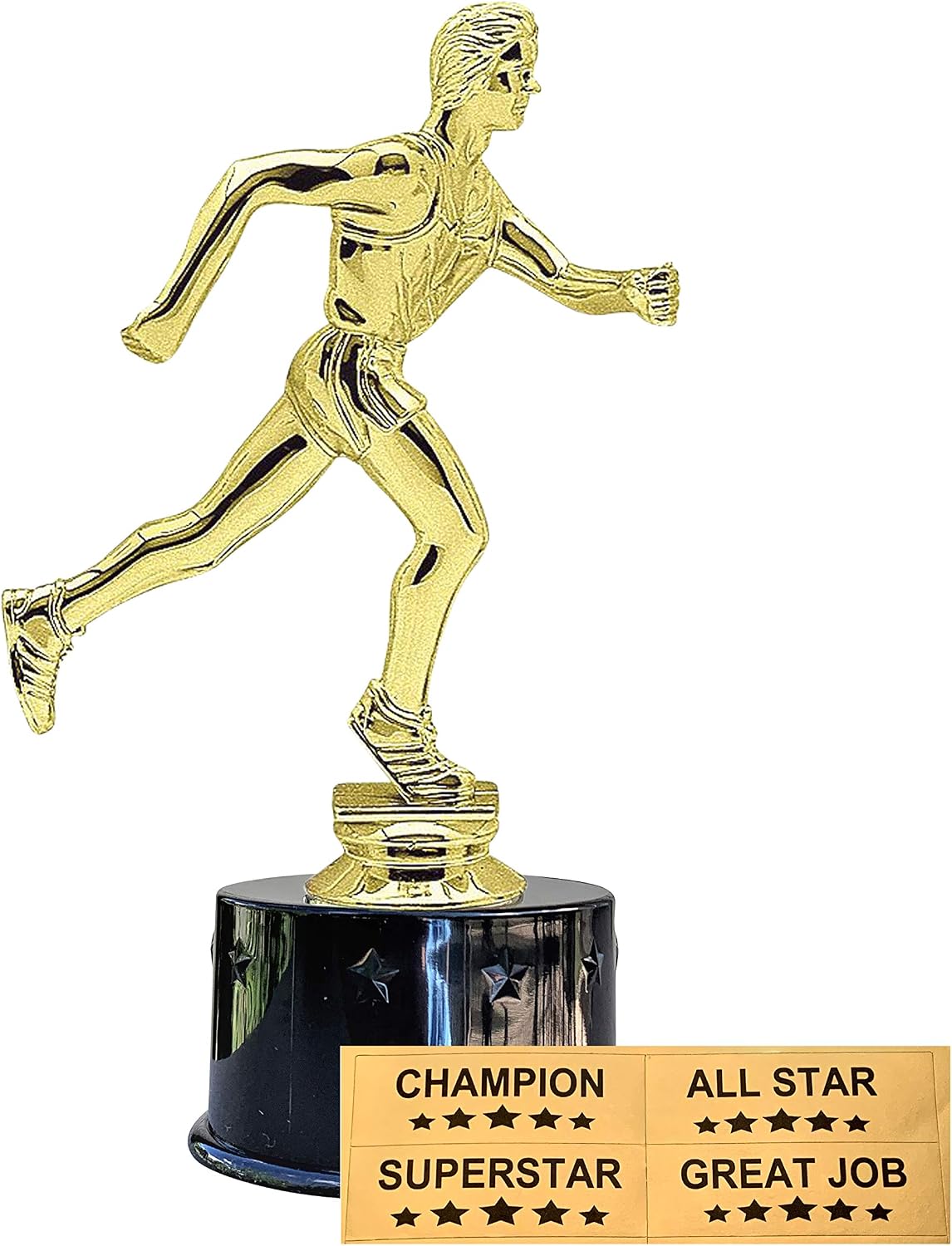 Express Medals Male Boys Running Cross Country Award Trophy Party Favor Gift Prize Including 4 Gold Color Decals to Custom Personalize The Black Round Base