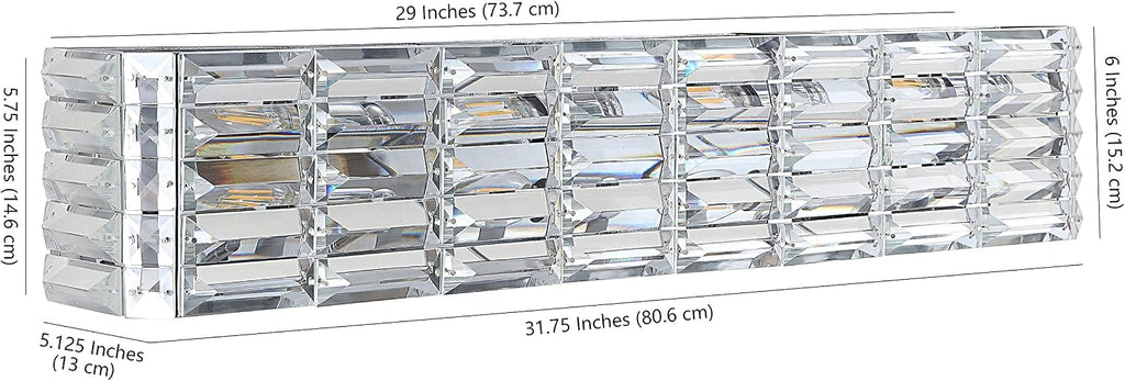 JONATHAN Y 31.75' Chrome Modern Crystal Vanity Light, LED Bathroom Wall Sconce, 4-Light Fixture for Mirror, Glam Lighting with Clear Crystal Shade, Art Deco Makeup Wall Lamp (JYL7541A)