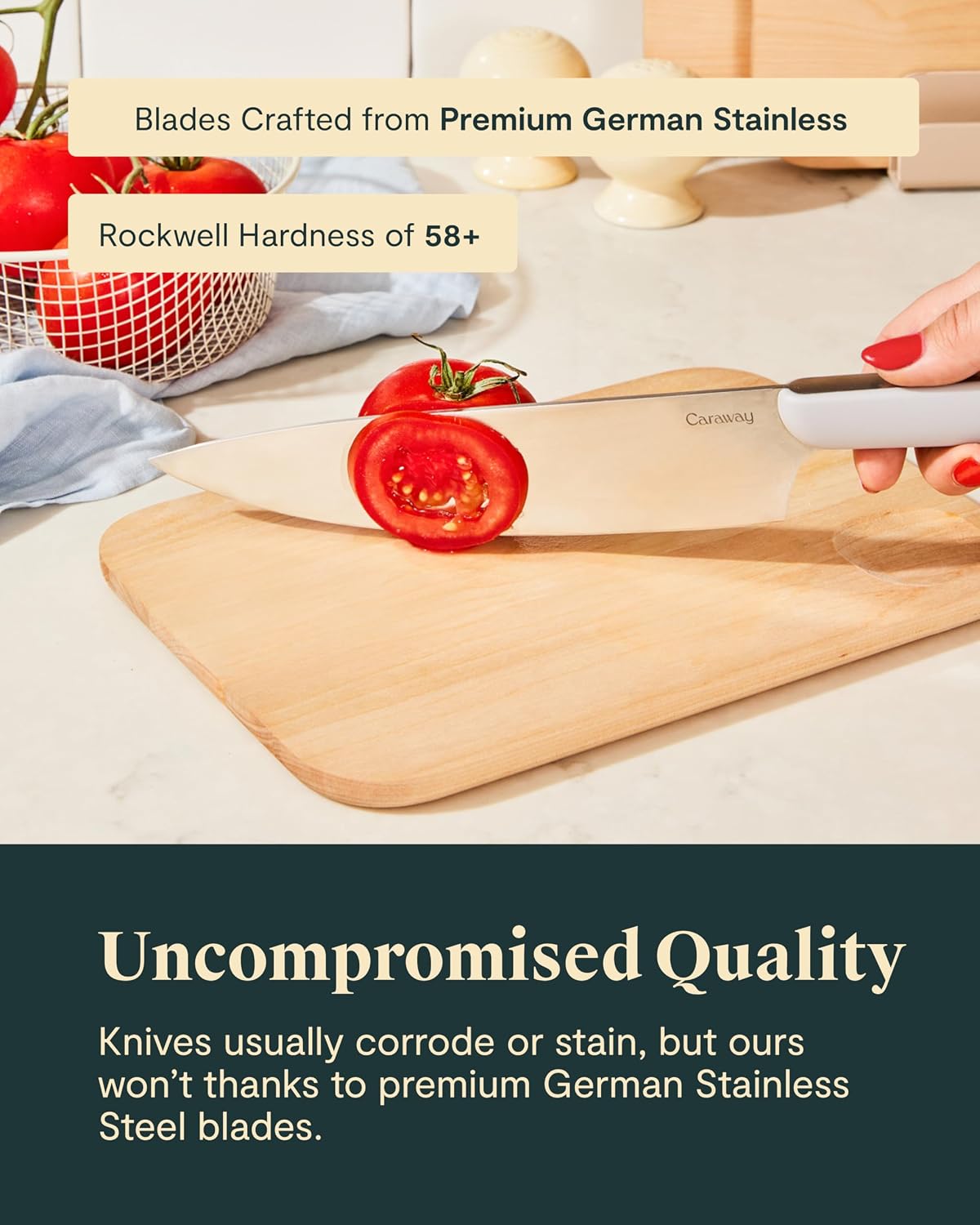 Caraway 5 Piece Knife Set - Premium German Steel Blade Kitchen Knives - Ergonomic Handles - No Microplastics - Mist