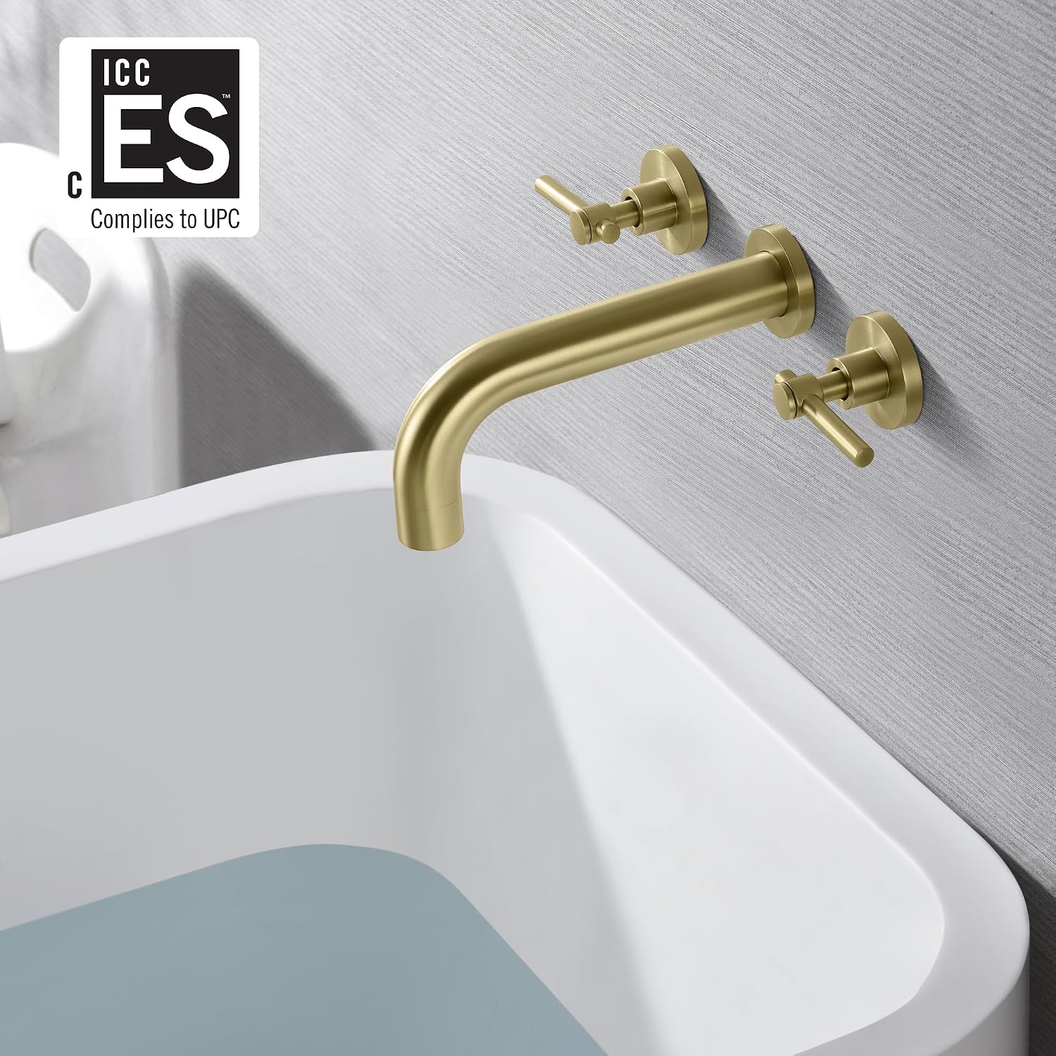 SUMERAIN Wall Mount Tub Faucet Brushed Gold Bathtub Faucet 3 Hole Tub Filler with Rough in Valve