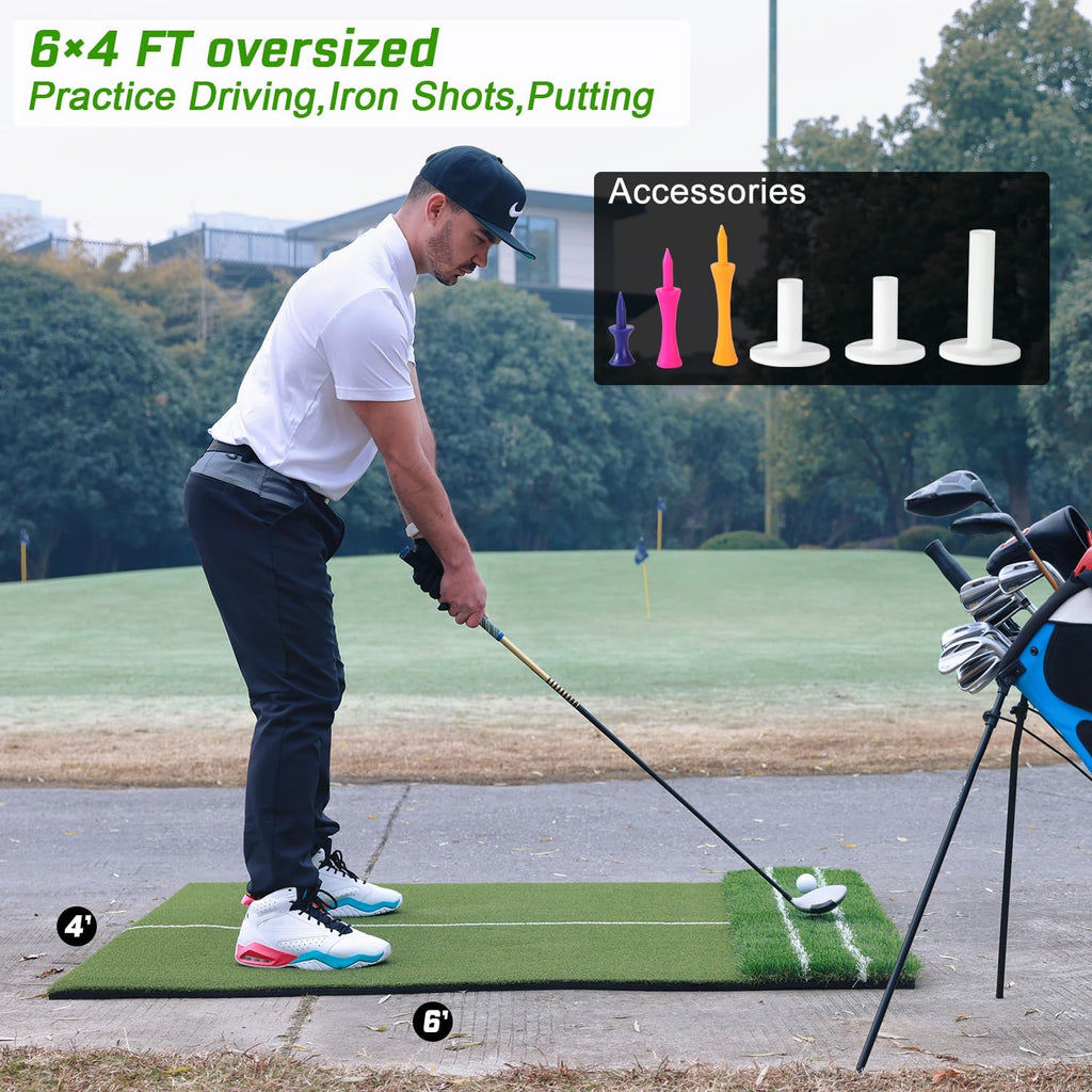 DCQ Real Feel Golf Hitting Mat, 6x4ft & 5x4ft Golf Mat, Approach Angle Training, Practice Outdoor & Indoor, Driving Chipping Putting, Golf Turf Mat, Simulator Mat