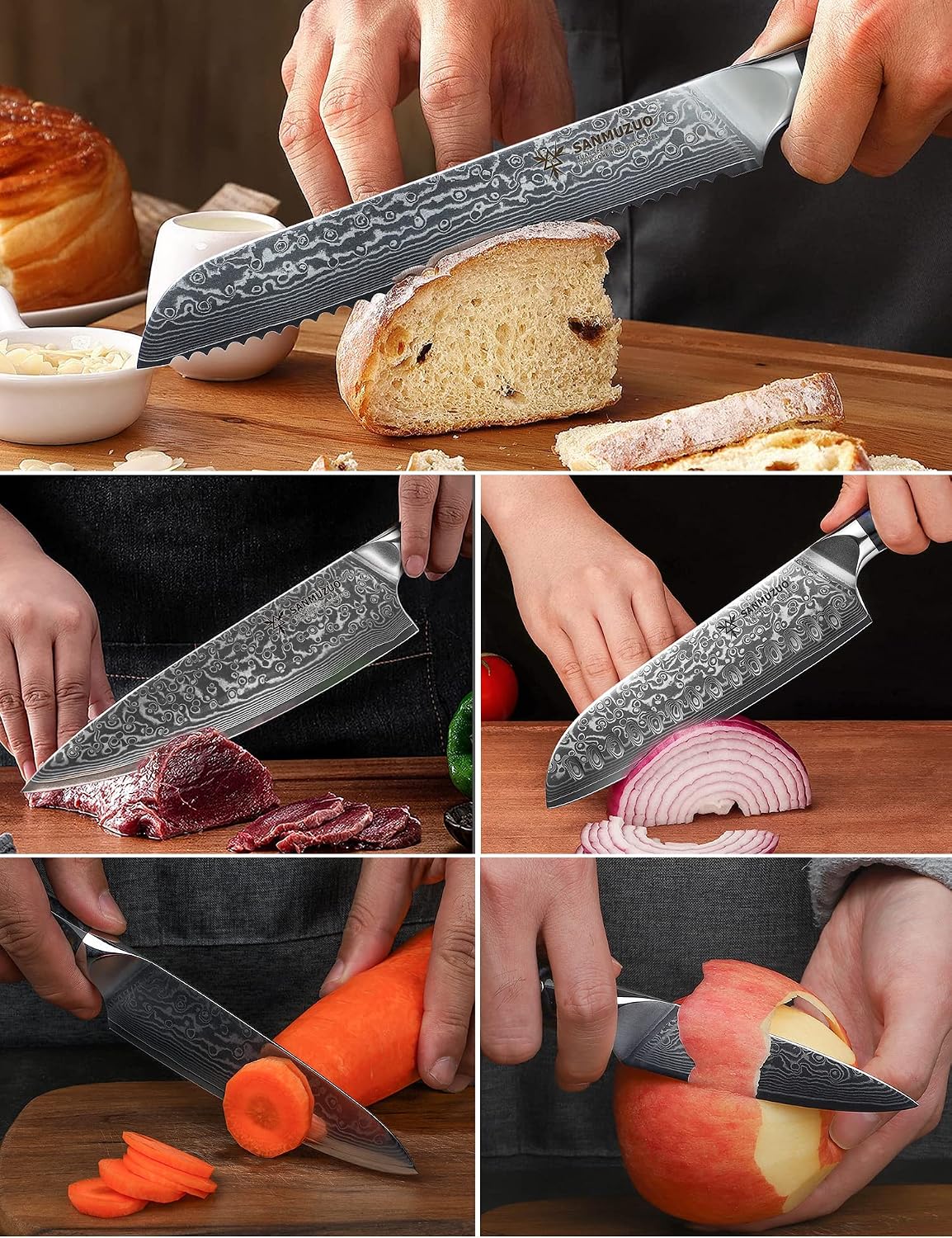 Chef Cooking Knives Set- Kitchen Knife Set of 5 Piece - Ultra-Sharp VG10 Damascus Steel & Resin Handle - Xuan Series (Starry Black)
