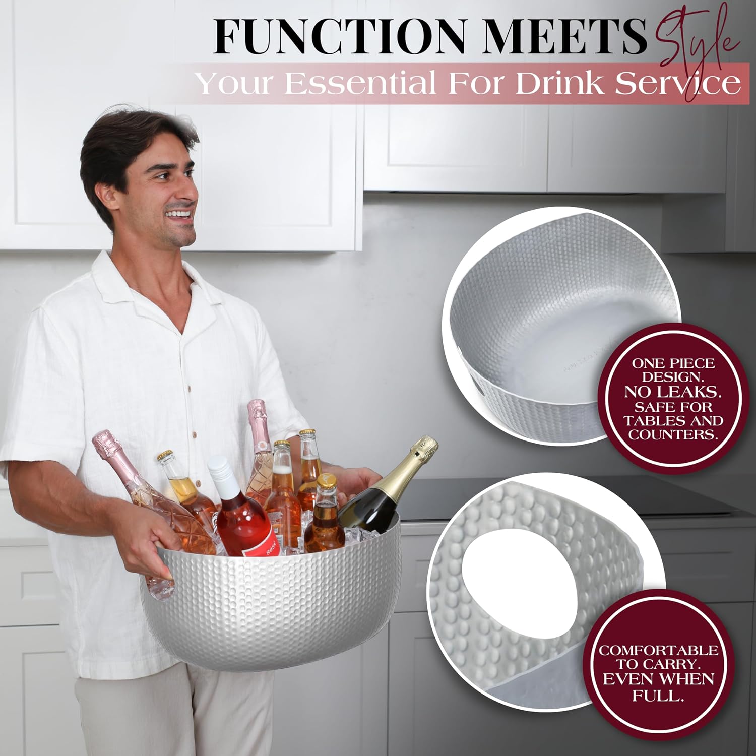 Gusto Nostro Large Beverage Tub for Parties - Metal Tub for Wine Bottles,Champagne,Beers - High Capacity Ice Bucket for Drinks - Extra Large Ice Buckets for Parties (22 qt) Outdoor Party Drink Bucket