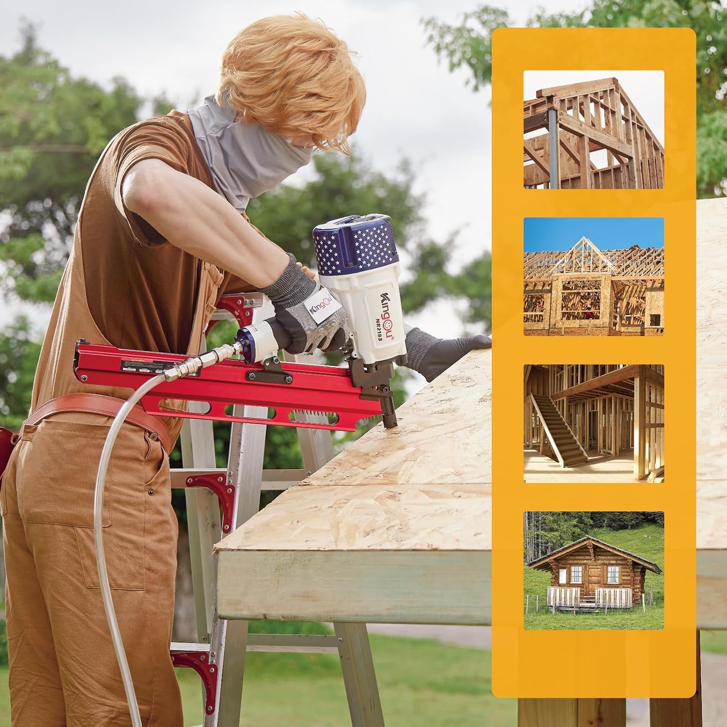 KingOu American Style NR2183 21 Degree Aluminum Magazine Framing Nailer, Pneumatic Framing nail gun, 2-Inch up to 3-1/4-Inch Plastic Collated Full Head Framing Nails, Framing, Wooden House Building