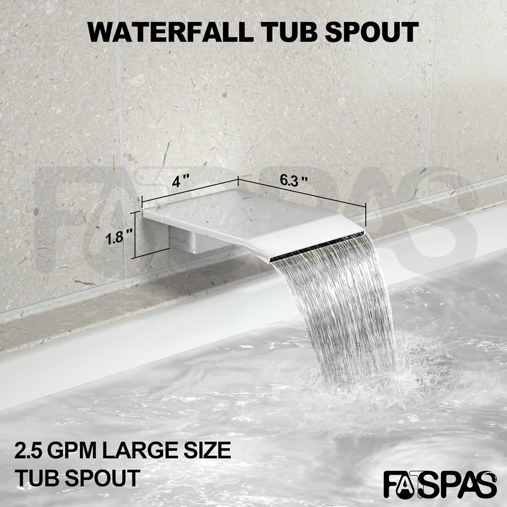 Polished Chrome Shower System with 12-Inch Rain Showerhead and Tub Spout | cUPC-certified pressure balance brass valve to prevent scalding, CEC-certified air injection technology for low pressure