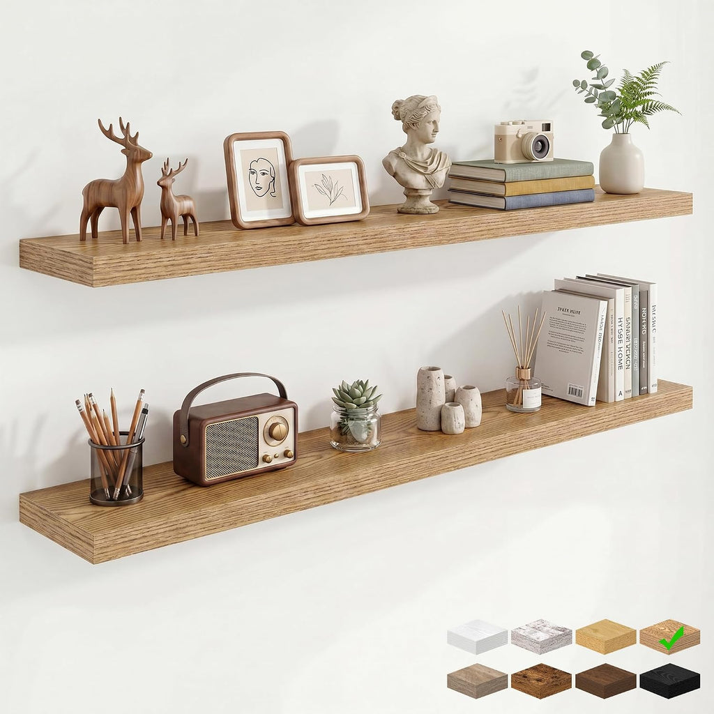 Marsmiles 55in Floating Shelves for Wall, 55' W x 9.25' D x 1.5' H, Long Wall Mounted Engineered Wood Shelves with Invisible Brackets for Living Room, Bedroom, Bathroom, Kitchen, Cedar, 2Pcs